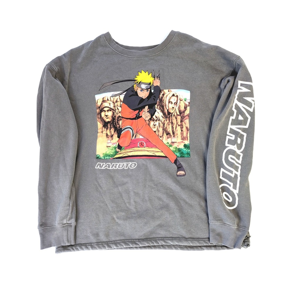 BoxLunch Naruto Shippuden Graphic Sweatshirt Gray Hokage Rock Anime Mens Large